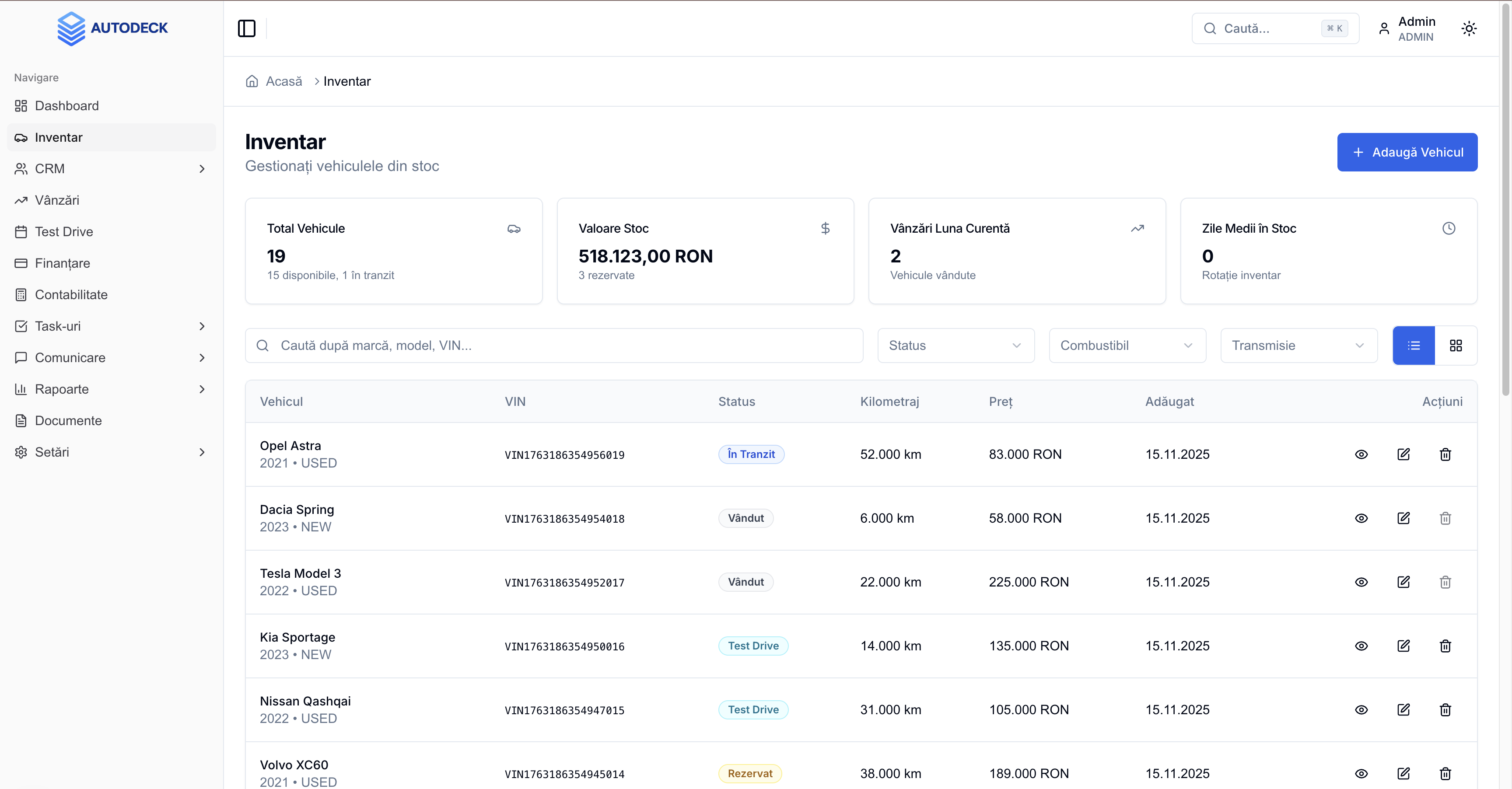 Inventar - Gestiune completă a vehiculelor